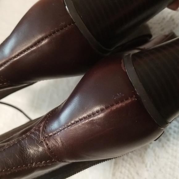 Liz Claiborne Chocolate Leather High Heel Lace Up Chunky Heel Booties Size 8.5 - Picture 6 of 8